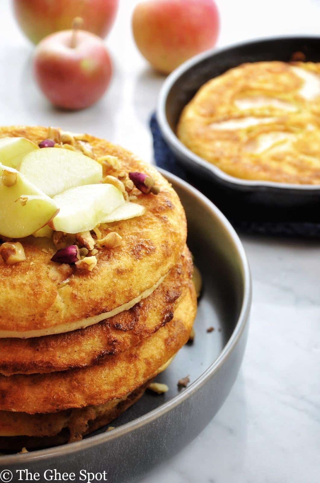 Fluffy, fruity, apple sourdough pancakes are easy, fast, and perfect for brunch